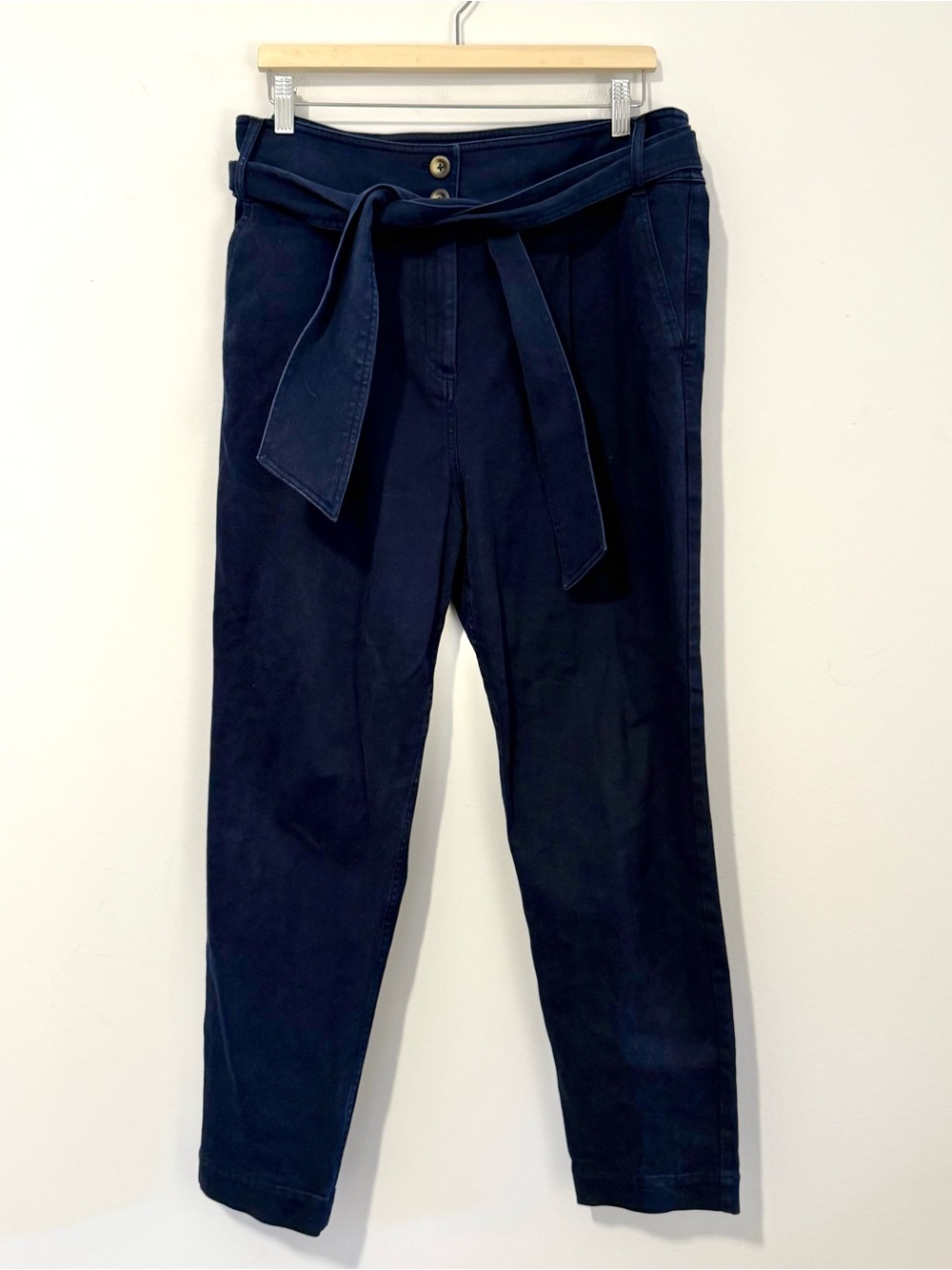 Boden Highbury Tie Waist Pants Women’s US 12R UK 16R Navy Blue Belted Chinos